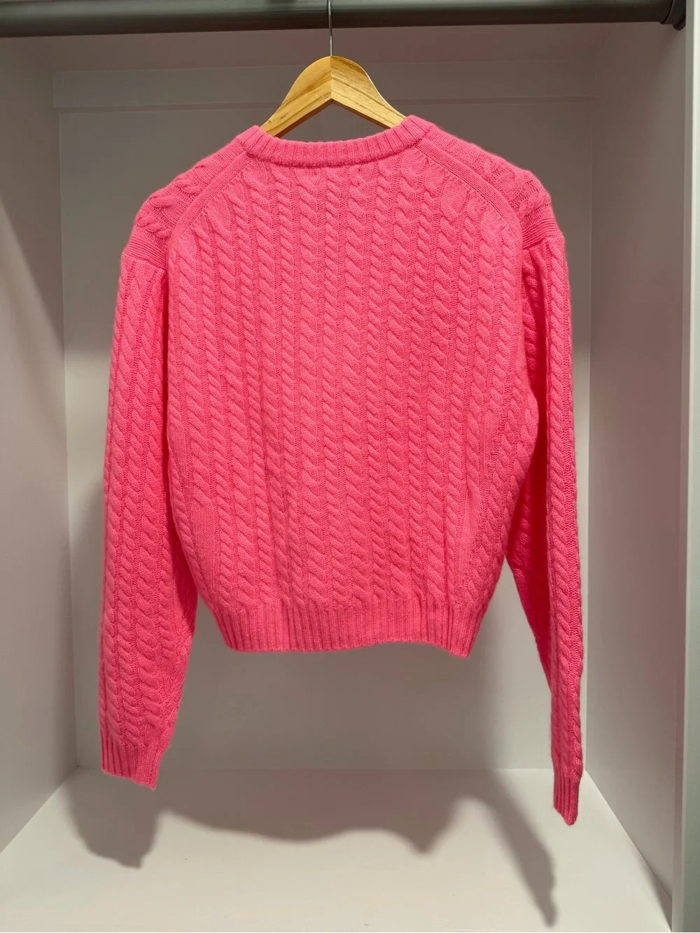 J. Crew perfect cable-knit neon capri pink cashmere crewneck sweater XS CO324